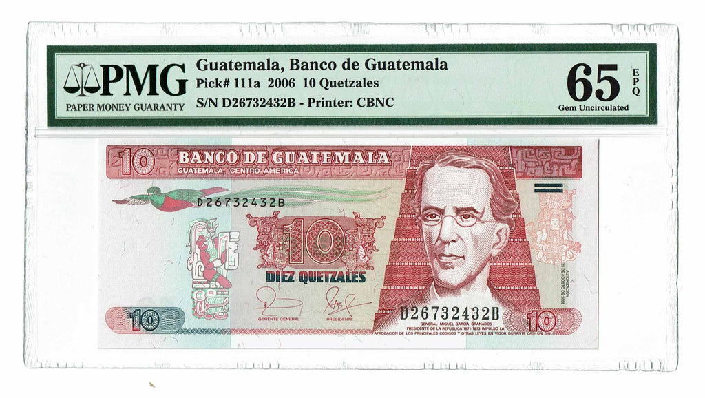Guatemala 10 Quetzales 2006 P-111a PMG 65 EPQ Choice Uncirculated - Graded Banknote ✵ None Finer ✵