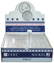 Round Nickel (21.2mm) Crystal Clear Polystyrene Coin Tubes - Box 100