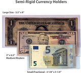 Semi-Rigid Currency Holders - Small/Fractional Size 3 1/8" x 5 1/4" - Archival Safe Unplasticized Banknote Protectors - Pack of 100