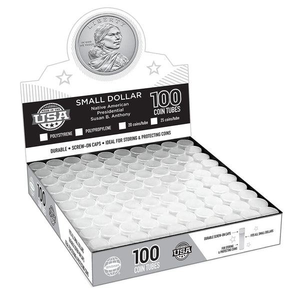 Round Presidential Dollar (26.5mm) Crystal Clear Polystyrene Coin Tubes-Box 100