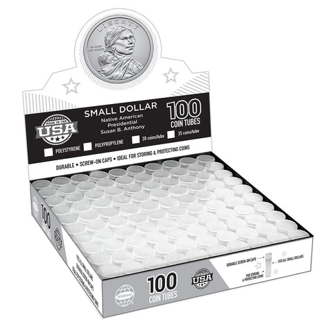 Round Presidential Dollar (26.5mm) Crystal Clear Polystyrene Coin Tubes-Box 100