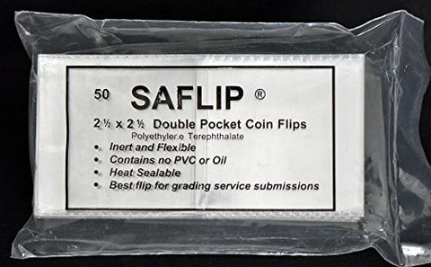 SAFLIP Double Pocket Safety Coin Flips (2½" x 2½", 50 Flips)