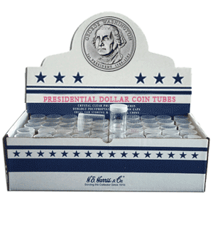 Round Presidential Dollar (26.5mm) Crystal Clear Polystyrene Coin Tubes - Box 100