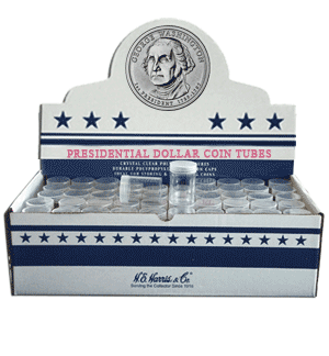 Round Presidential Dollar (26.5mm) Crystal Clear Polystyrene Coin Tubes-Box 100