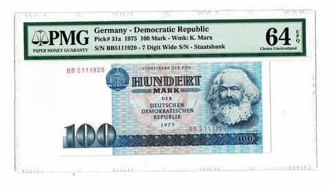 East Germany "Karl Marx" 100 Mark DDR 1975 P-31a PMG 64 EPQ Choice Unirculated - Graded Banknote