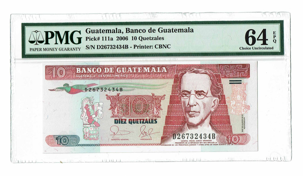 Guatemala 10 Quetzales 2006 P-111a PMG 64 EPQ Choice Uncirculated - Graded Banknote