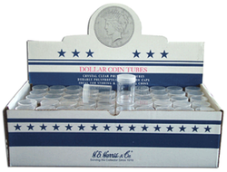 Round Large Dollar (38.1mm) Crystal Clear Polystyrene Coin Tubes - Box 100