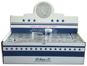 Round Large Dollar (38.1mm) Crystal Clear Polystyrene Coin Tubes - Box 100