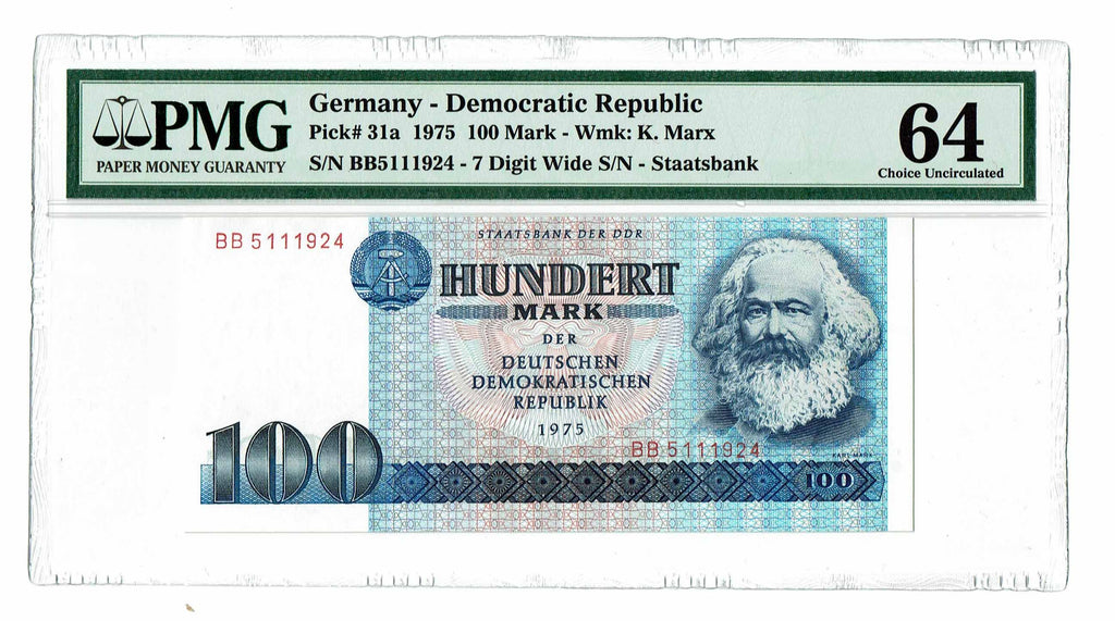 East Germany "Karl Marx" 100 Mark DDR 1975 P-31a PMG 64 EPQ Choice Unirculated - Graded Banknote