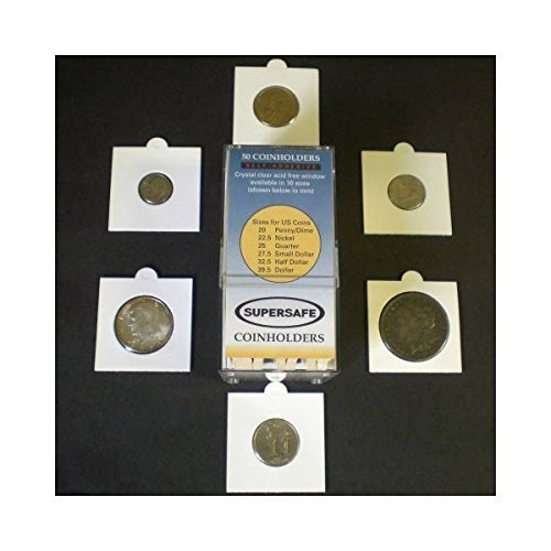 Supersafe 2" x 2" Cardboard Self Seal Coin Holders, 50 Pack of Assorted Sizes