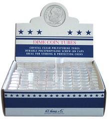 Round Dime (18mm) Crystal Clear Polystyrene Coin Tubes - Box 100