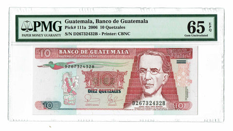 Guatemala 10 Quetzales 2006 P-111a PMG 65 EPQ Choice Uncirculated - Graded Banknote ✵ None Finer ✵