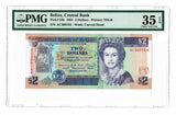 Belize 2 Dollars 1991 P-52b PMG 35 EPQ Choice Very Fine - Graded Banknote