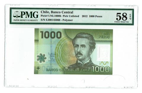 Chile 1000 Pesos 2012 Unlisted (P-161c) PMG 58 EPQ Choice Uncirculated - Graded Banknote