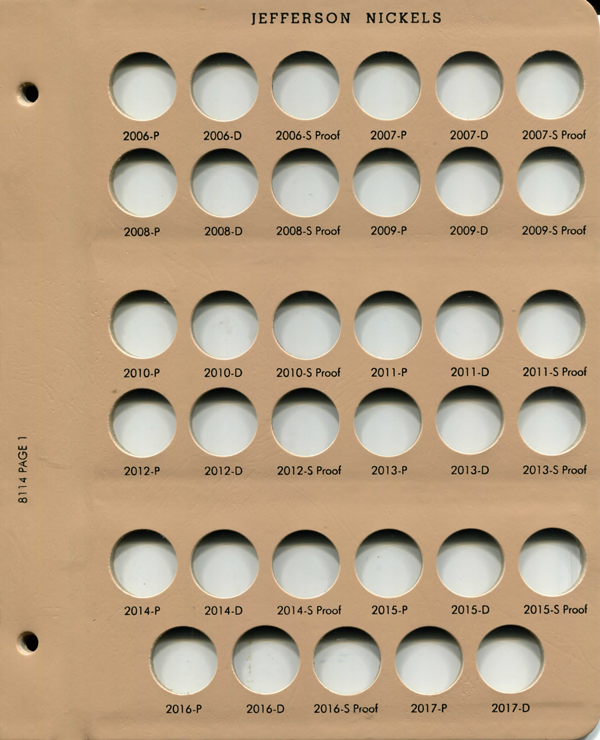 Dansco Jefferson Nickels Page 1 for Album 8114