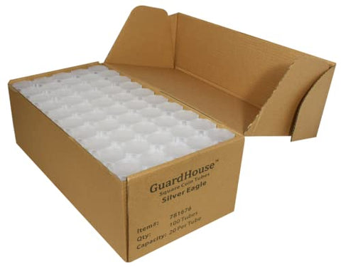Guardhouse American Silver Eagle (40.6mm) Impact Resistant Polypropylene Coin Tubes, Translucent Lid - Box of 100