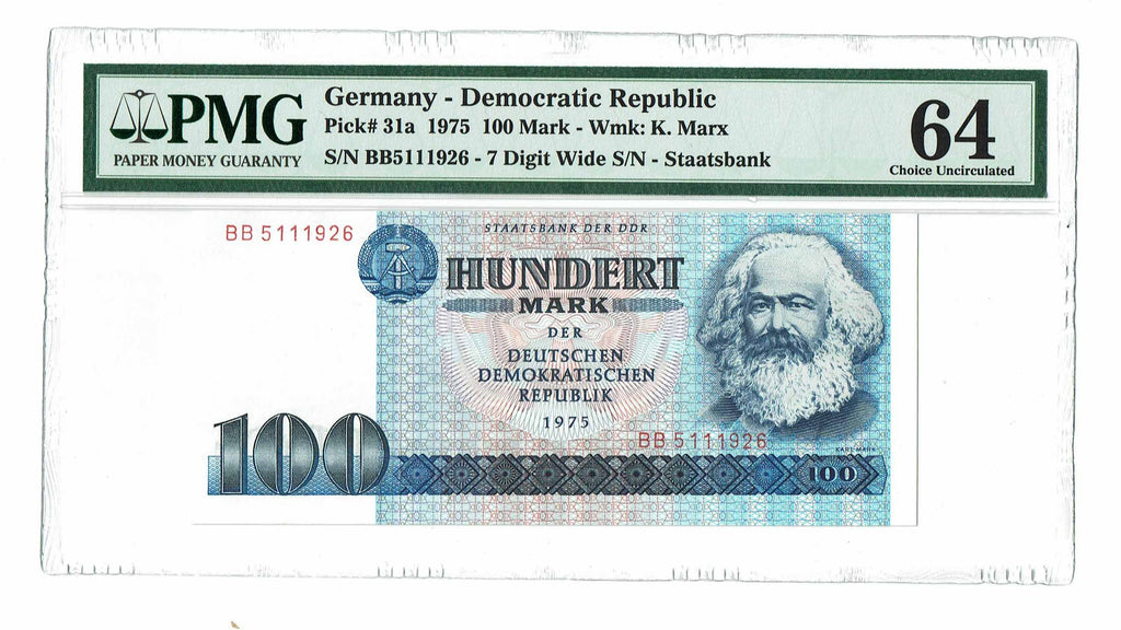 East Germany "Karl Marx" 100 Mark DDR 1975 P-31a PMG 64 EPQ Choice Unirculated - Graded Banknote