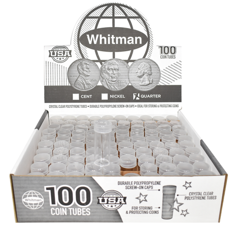 Round Quarter (24.3mm) Crystal Clear Polystyrene Coin Tubes - Box 100