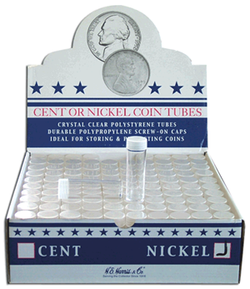 Round Nickel (21.2mm) Crystal Clear Polystyrene Coin Tubes - Box 100