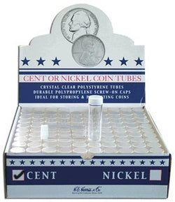 Round Cent (19mm) Crystal Clear Polystyrene Coin Tubes - Box 100