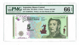 Argentina 5 Pesos ND (2015) P-359a PMG 66 EPQ Gem Uncirculated - Graded Banknote