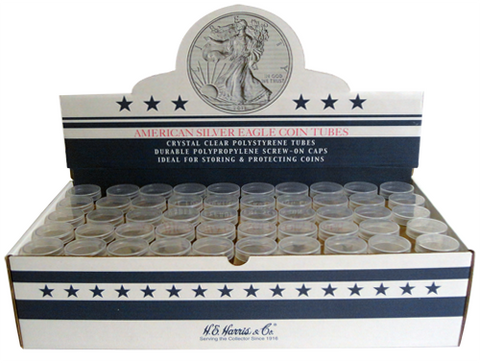 Round American Silver Eagle (40.6mm) Crystal Clear Polystyrene Coin Tubes - Box 100