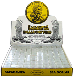 Round Sacagawea Dollar (26.5mm) Crystal Clear Polystyrene Coin Tubes - Box 100