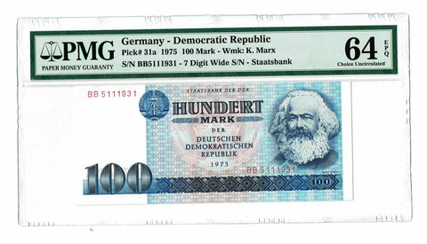 East Germany "Karl Marx" 100 Mark DDR 1975 P-31a PMG 64 EPQ Choice Unirculated - Graded Banknote